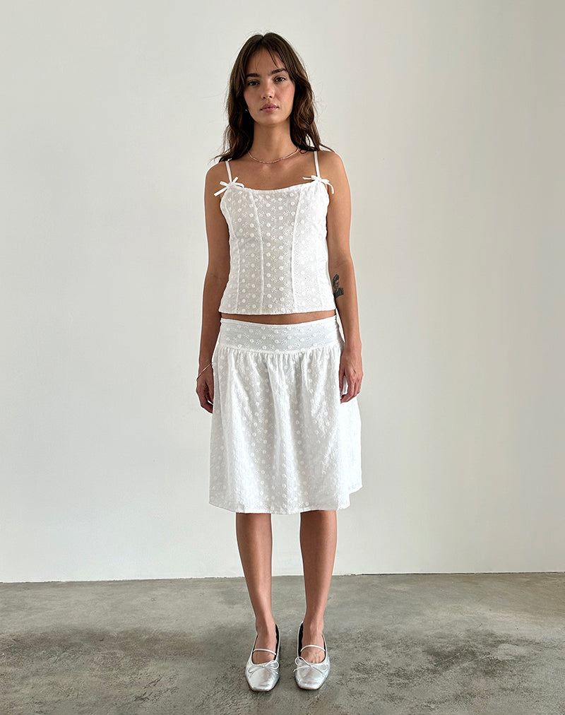 Afbeelding van Aristia Midi rok in geweven broderie wit