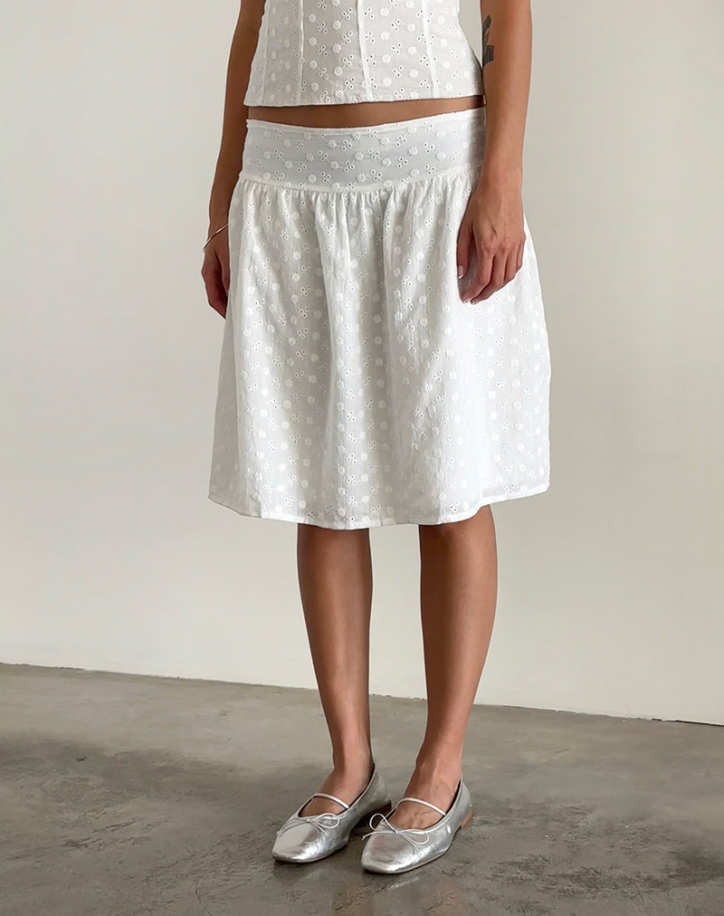 Aristia Midi-rok in geweven broderie wit