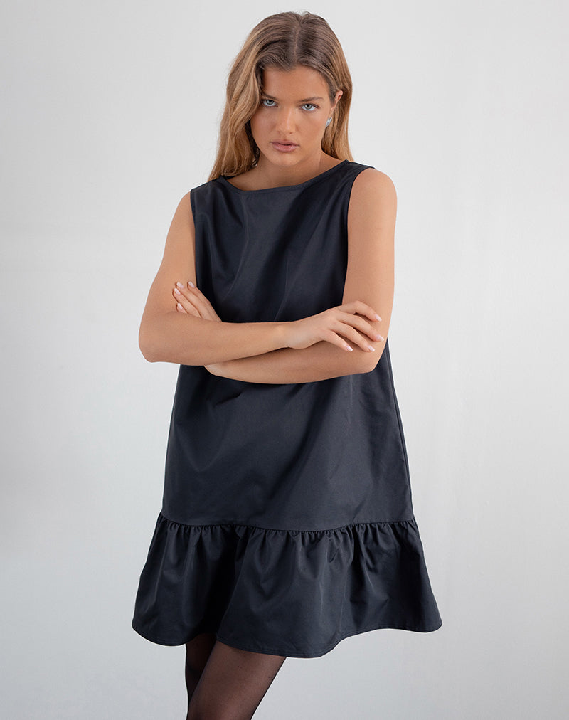 Arkana Babydoll Mini Jurk in Zwart Taft