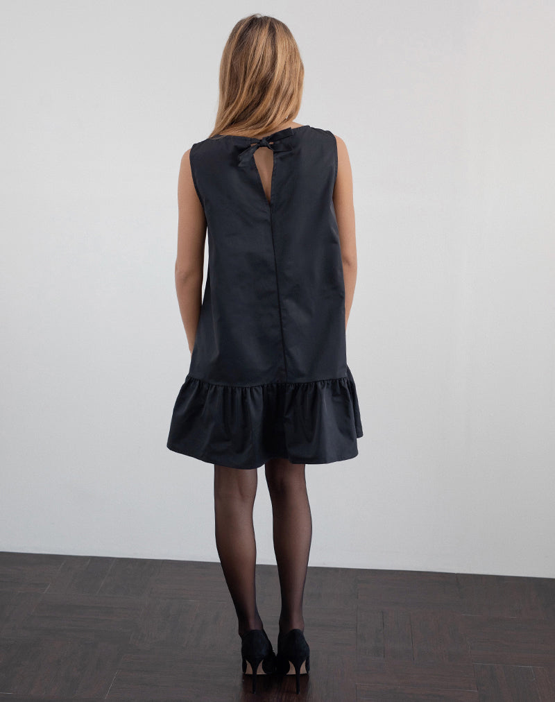 Arkana Babydoll Mini Jurk in Zwart Taft