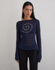Afbeelding van Armali Lange Mouw Top in Stud Sheer Knit Navy