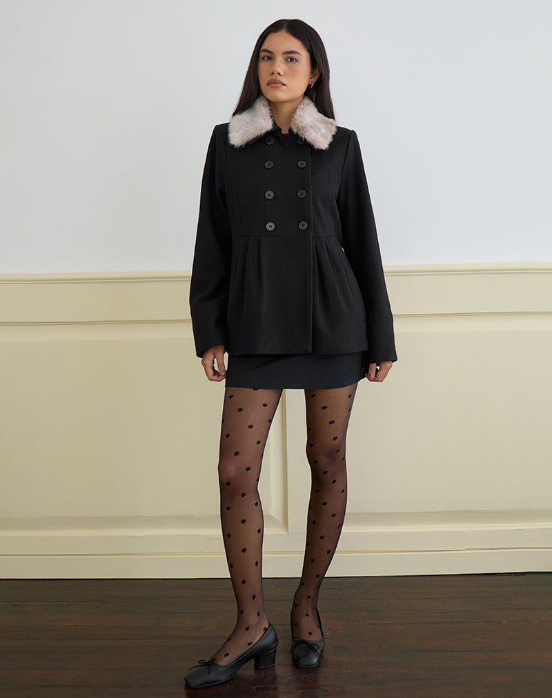 Afbeelding van Arsil Double Breasted Coat in Black Wool