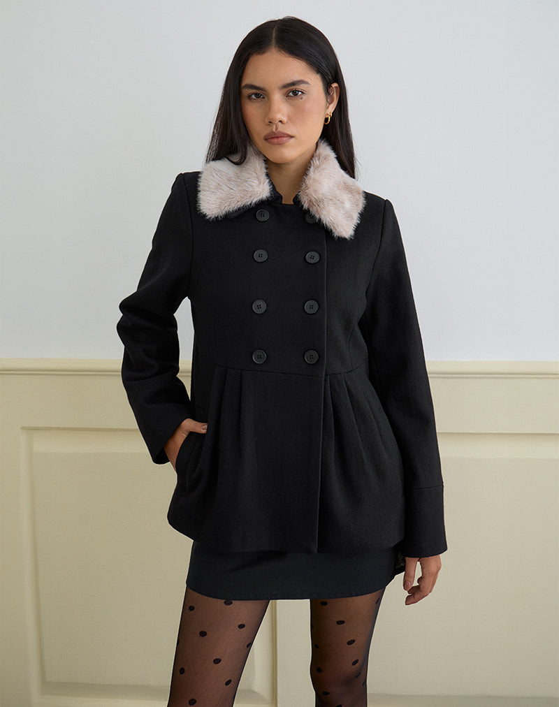 Afbeelding van Arsil Double Breasted Coat in Black Wool