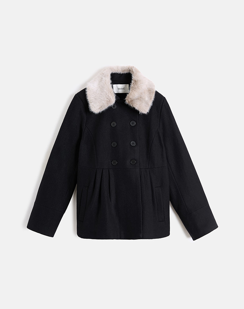 Afbeelding van Arsil Double Breasted Coat in Black Wool