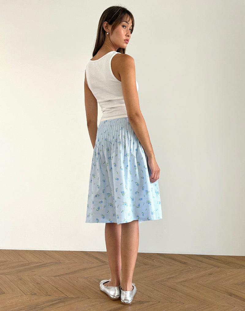 Afbeelding van Asada Midi rok in blauw gebloemd ruitje