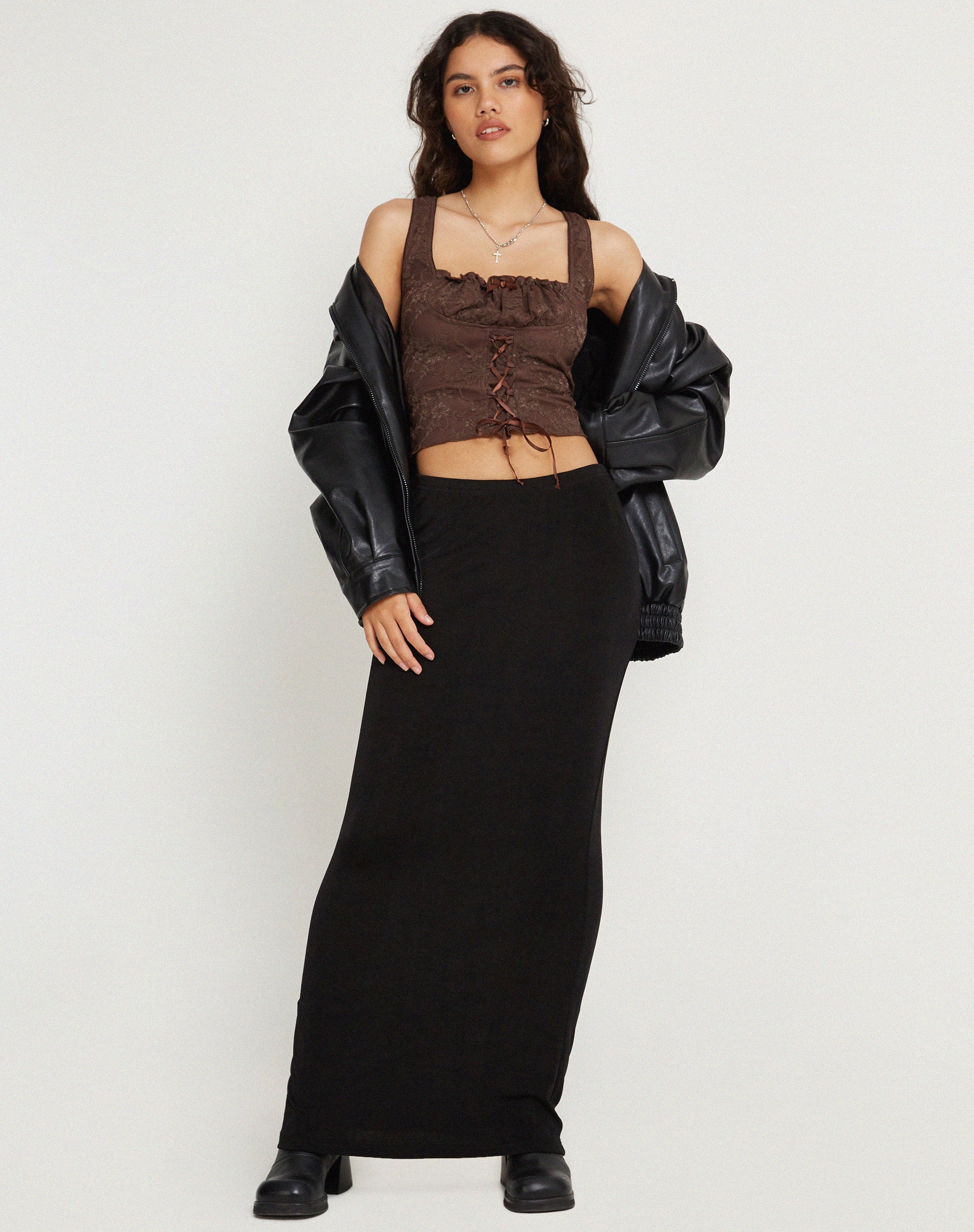 Afbeelding van Asahi Crop Top in Lace Chestnut Brown