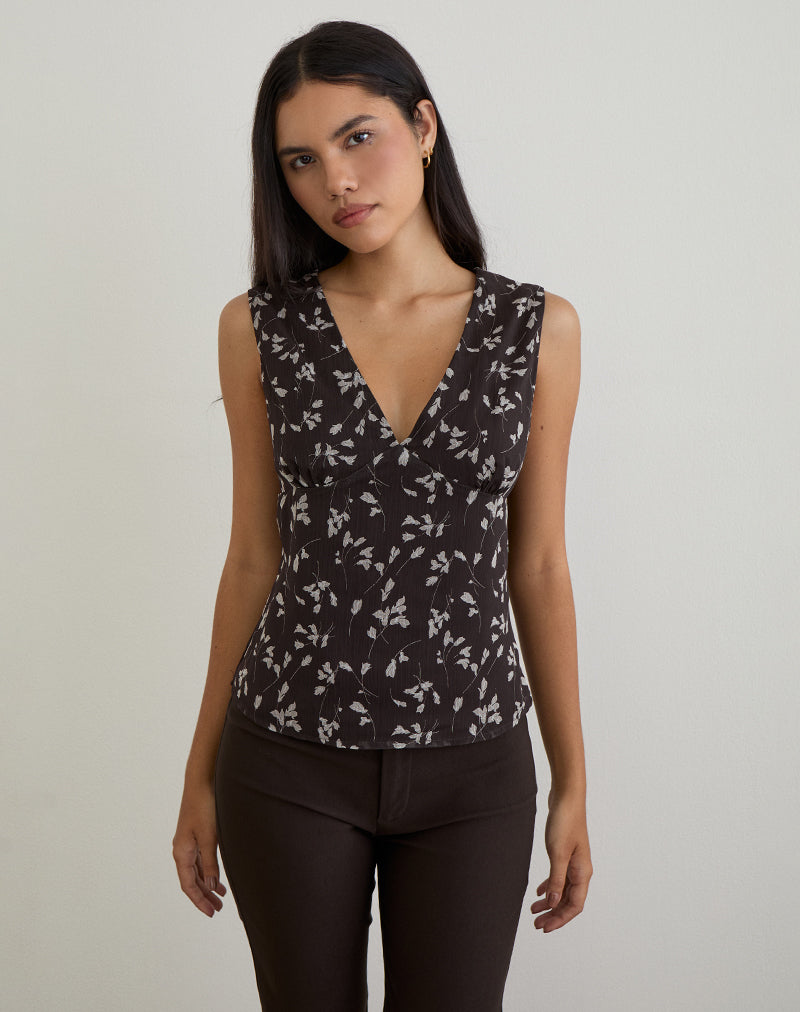 Afbeelding van Asali Top in Bloem Chiffon Bruin