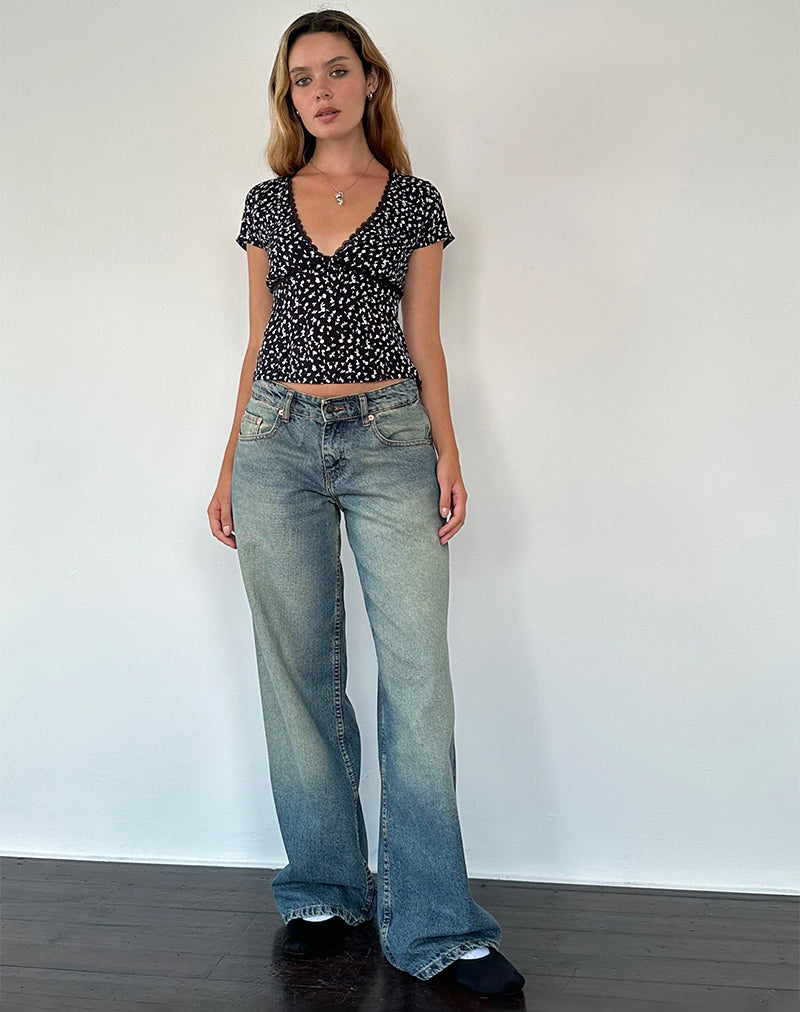 Afbeelding van Asani Top in Zwart Ditsy Romance