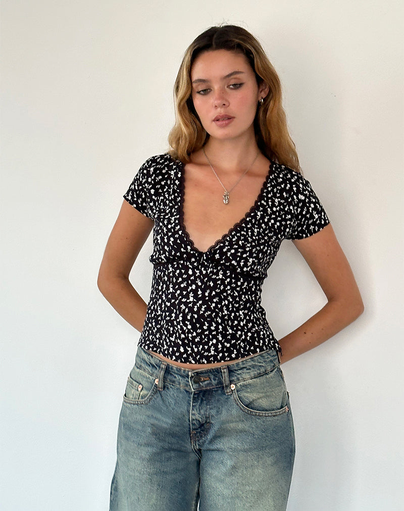Afbeelding van Asani Top in Zwart Ditsy Romance