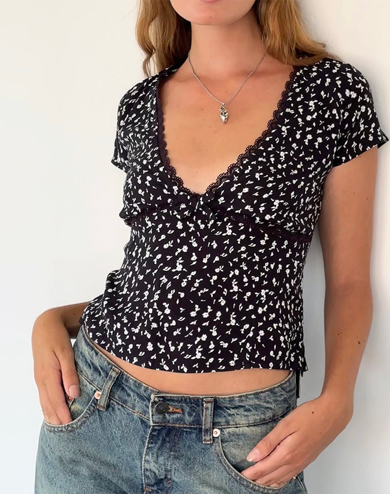 Asani Top in Zwart Ditsy Romance