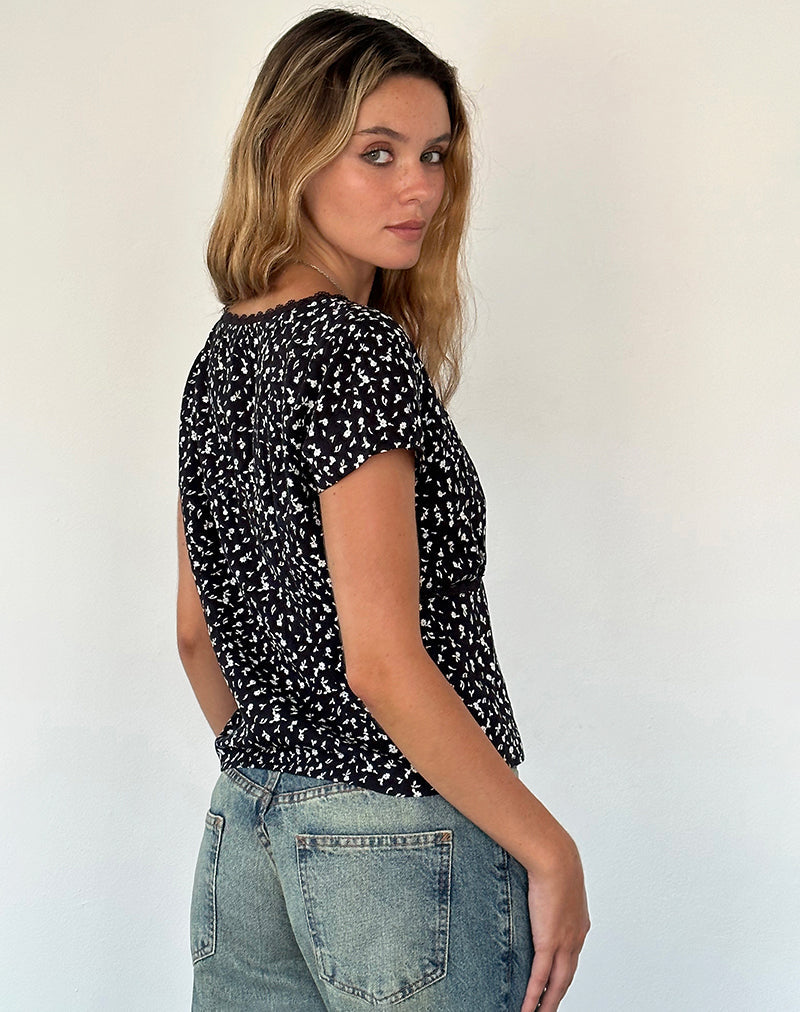 Afbeelding van Asani Top in Zwart Ditsy Romance