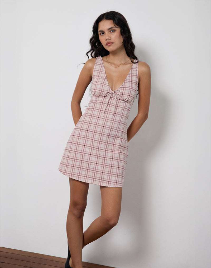 Asatari Mini Dress in Basic Tartan Roze