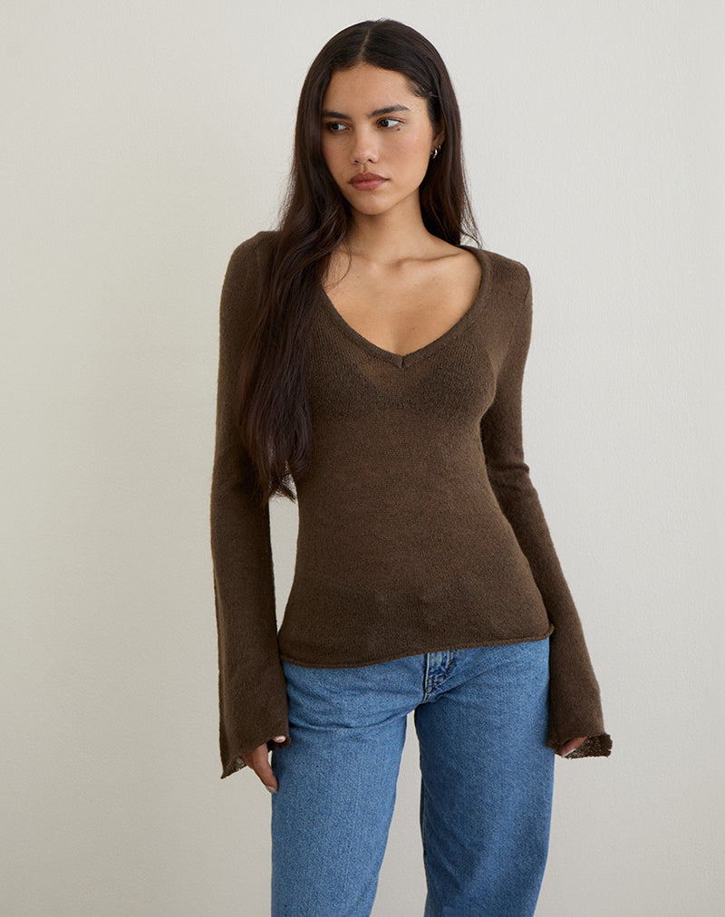 Afbeelding van Ashla Top in Sheer Knit Donkere Chocolade