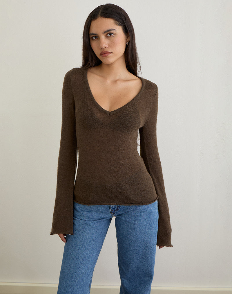 Afbeelding van Ashla Top in Sheer Knit Donkere Chocolade