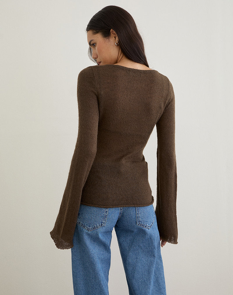 Afbeelding van Ashla Top in Sheer Knit Donkere Chocolade