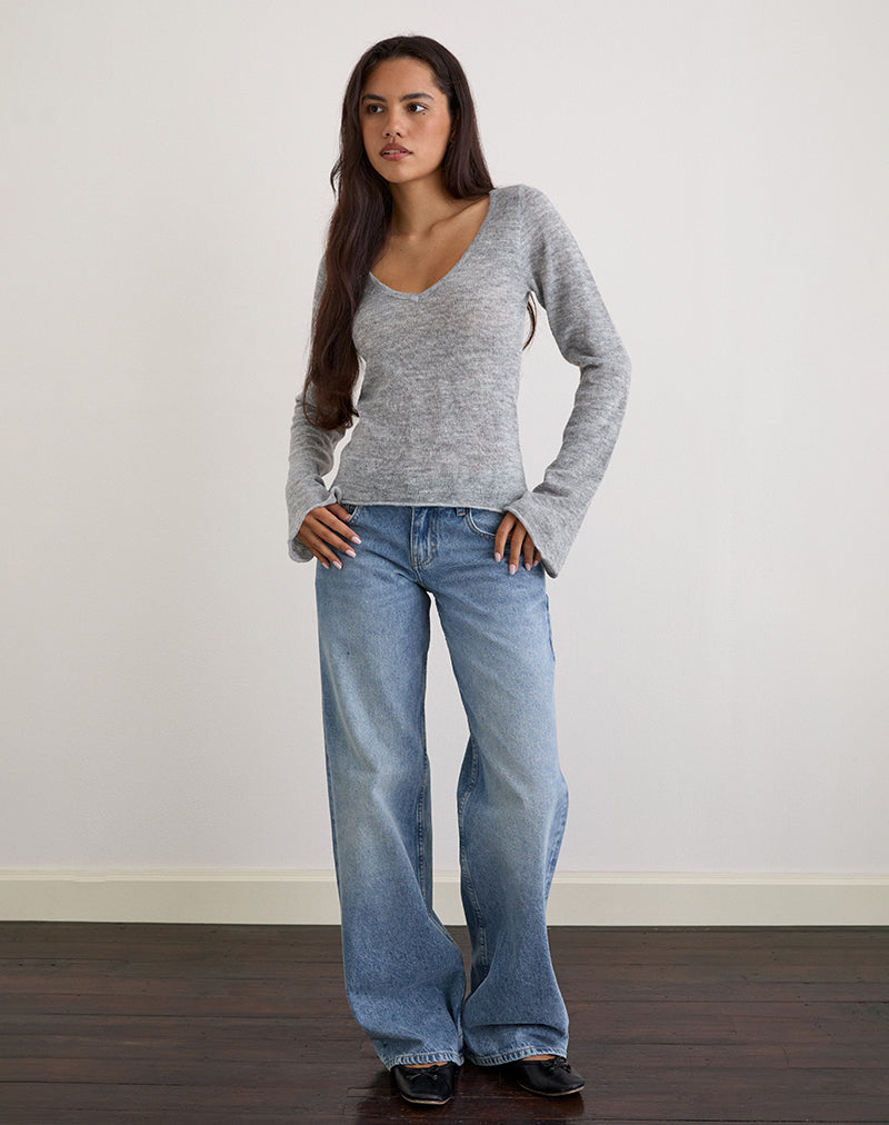 Ashla Lange Mouw Top in Sheer Knit Grijs