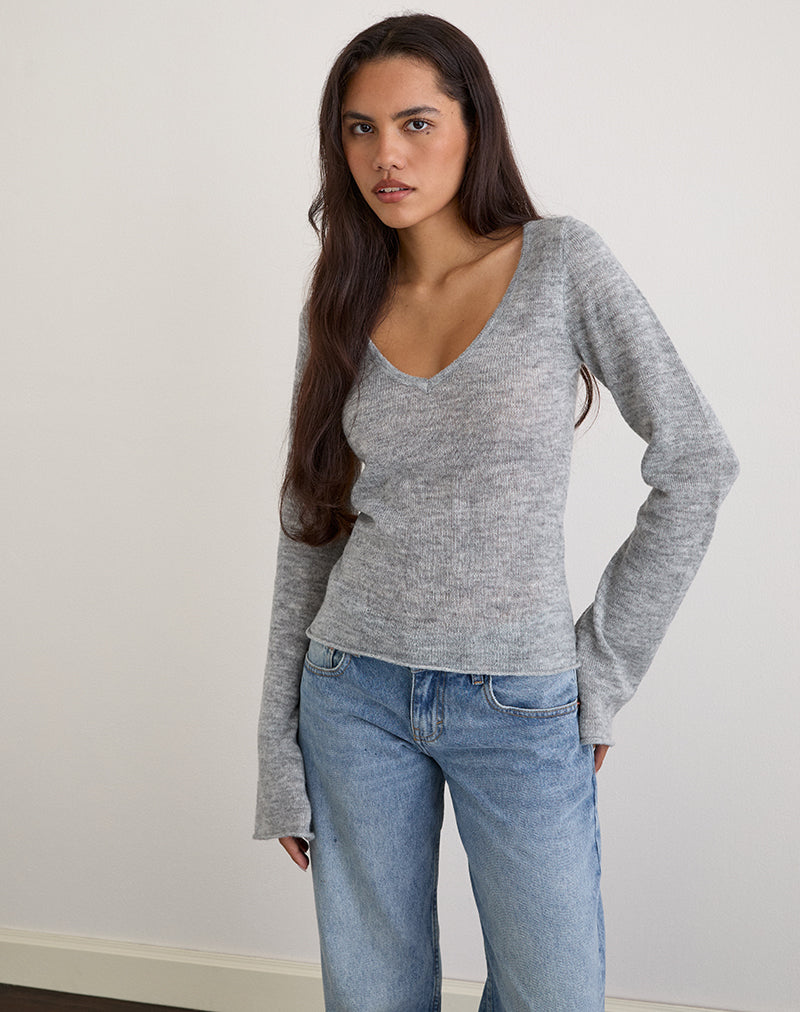 Afbeelding van Ashla Lange Mouw Top in Sheer Knit Grijs