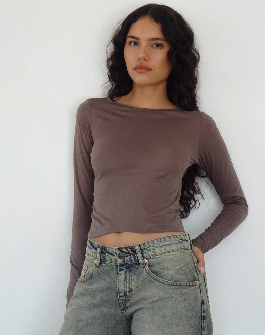 Asma Lange Mouw Top in Nootmuskaat