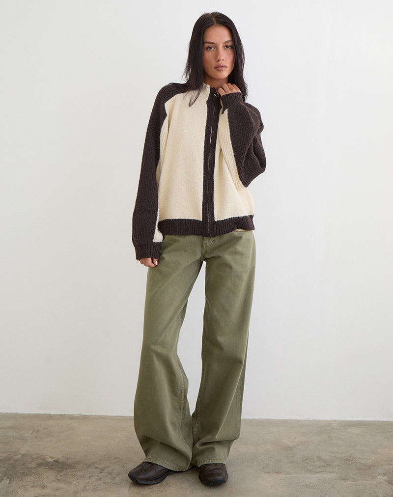 Asrar-trui in gebreid crème en bruin