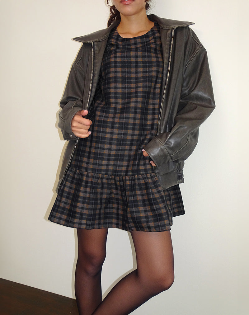 Asterin Mini Smock Jurk in Navy Mosterd Ruit