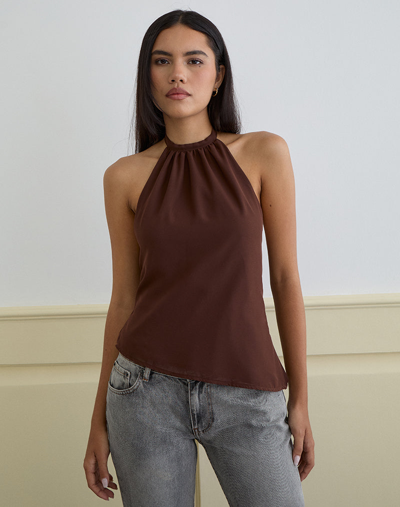 Afbeelding van Astina Haltertop in Chiffon Bruin