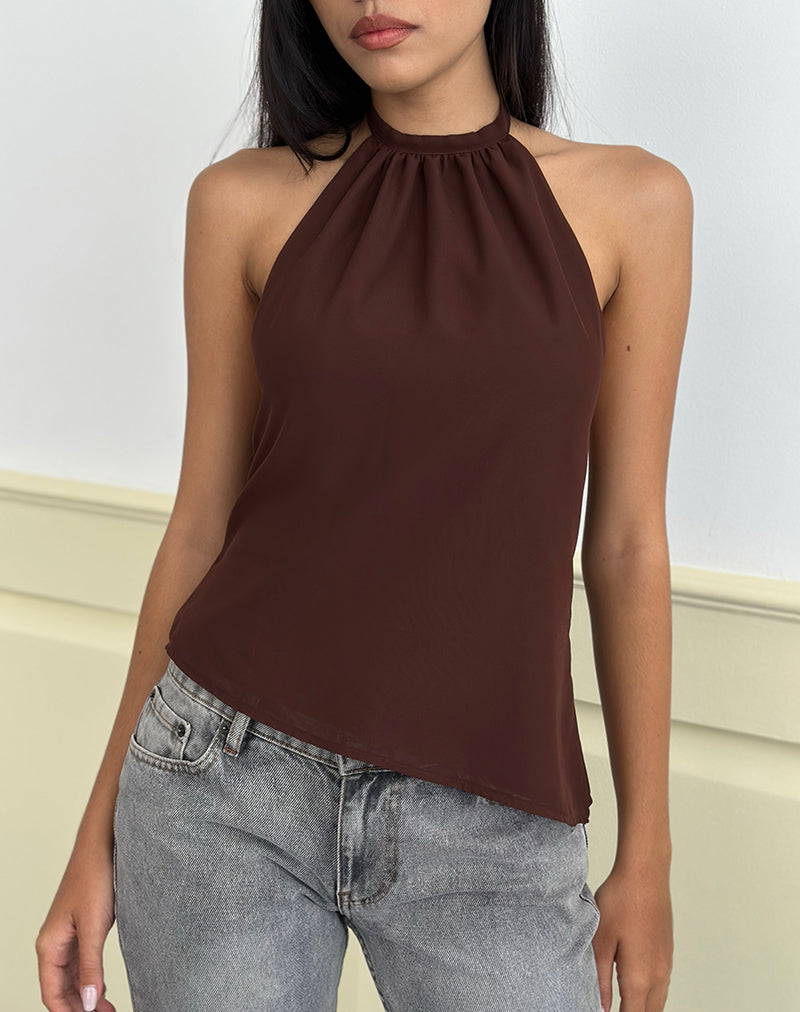 Afbeelding van Astina Haltertop in Chiffon Bruin