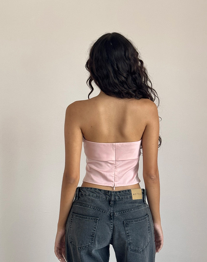 Afbeelding van Astrum Satijnen Bandeau Top in Roze met Ivoor Roos