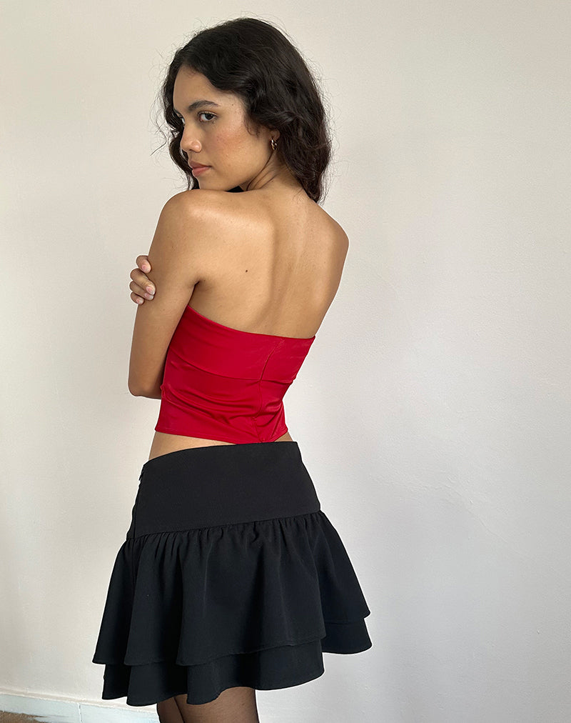 Afbeelding van Astrum Satijnen Bandeau Top in Rood met Zwarte Roos
