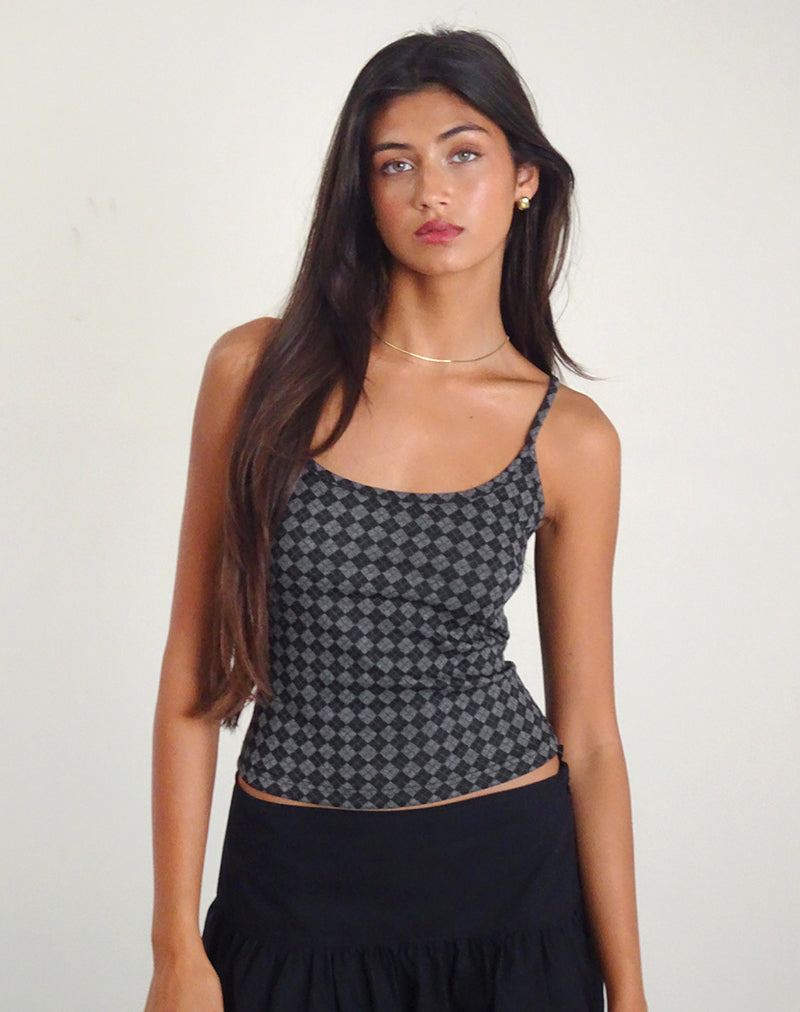 Afbeelding van Atarah Knit Cami Top in Argyle Zwartgrijs