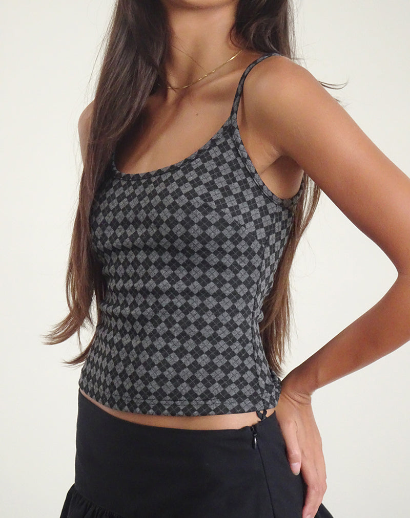 Afbeelding van Atarah Knit Cami Top in Argyle Zwartgrijs