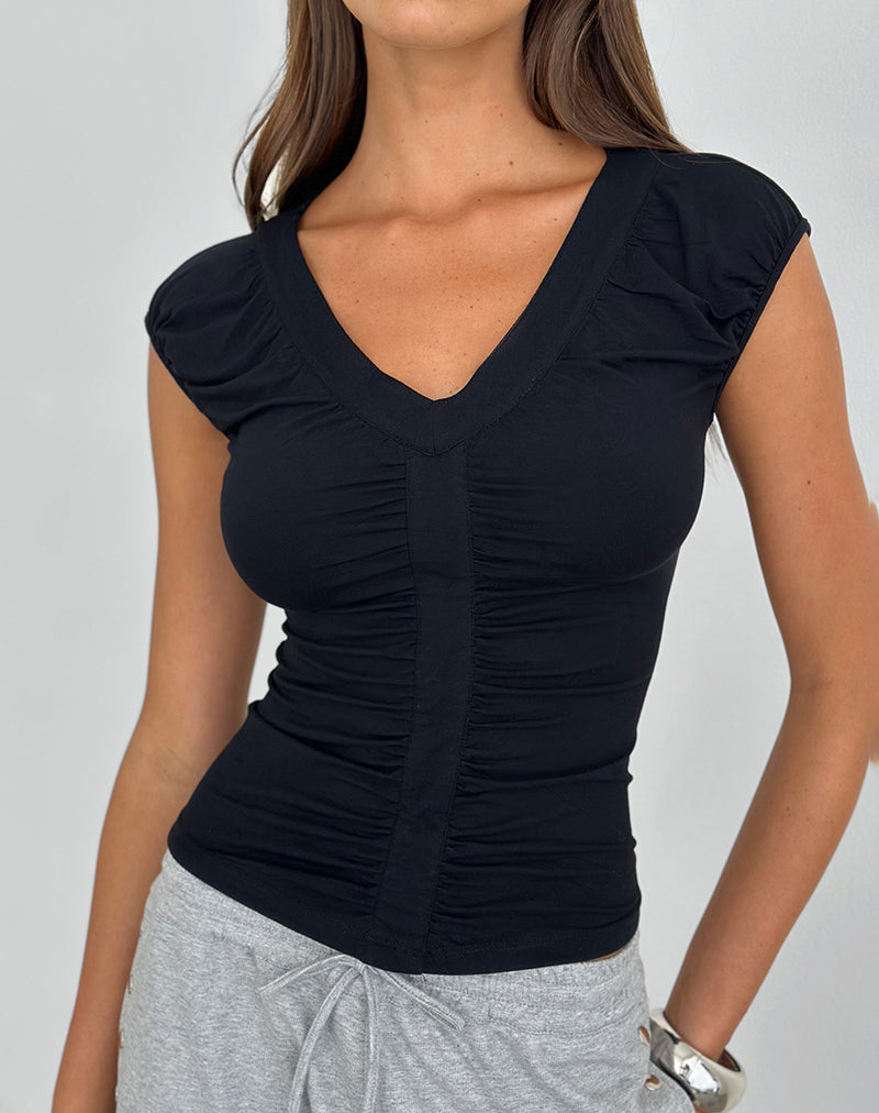 Atheia Top met V-hals in rayon jersey, zwart