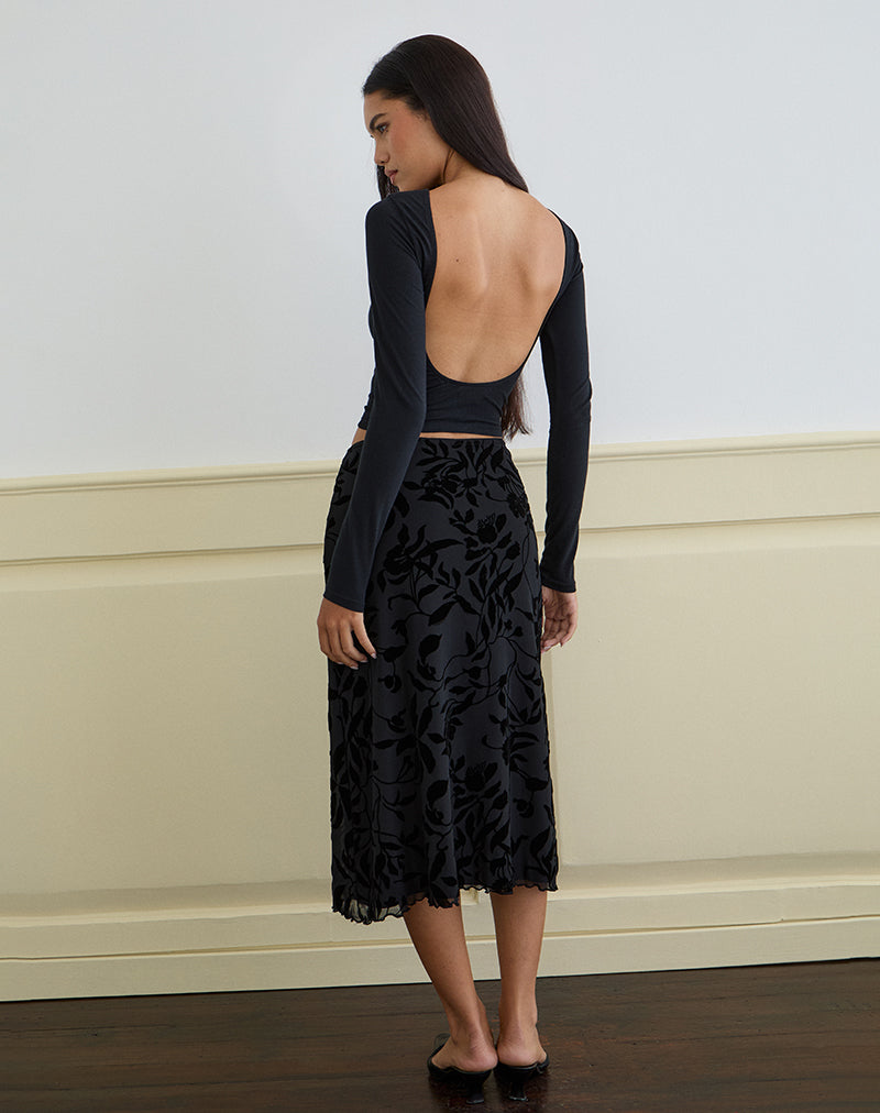 Afbeelding van Atira Midi rok in Flock Leaf Flower Zwart