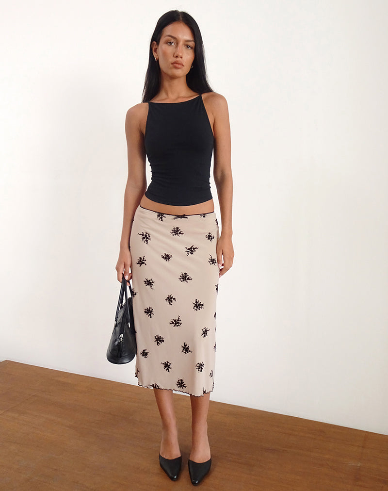 Atira Midi-rok in Cluster Ditsy Floral Flock Nude