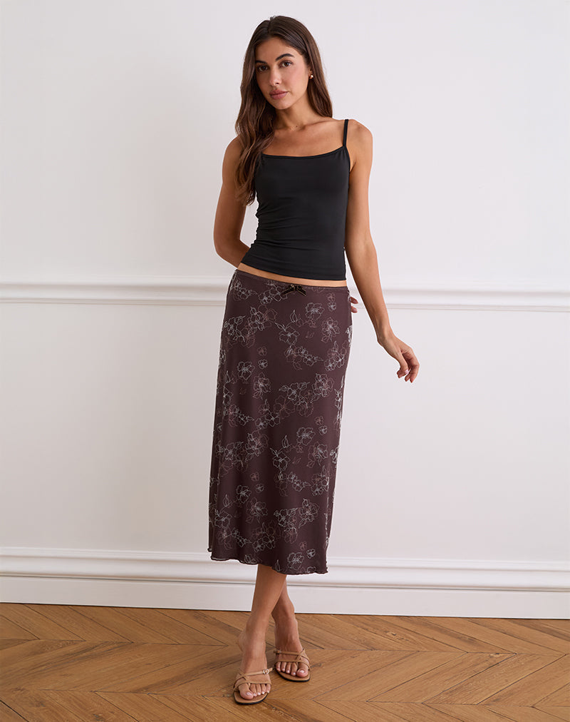 Afbeelding van Atira Midi rok in Doodle Flower Flock Bruin