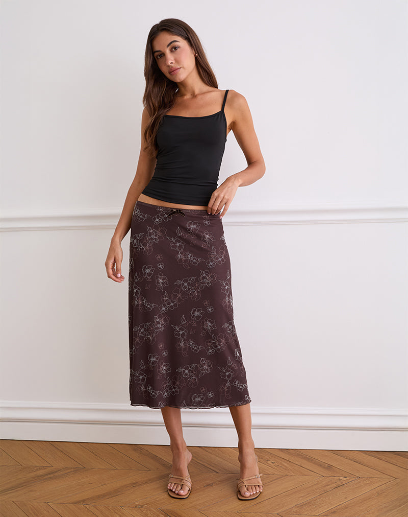 Afbeelding van Atira Midi rok in Doodle Flower Flock Bruin