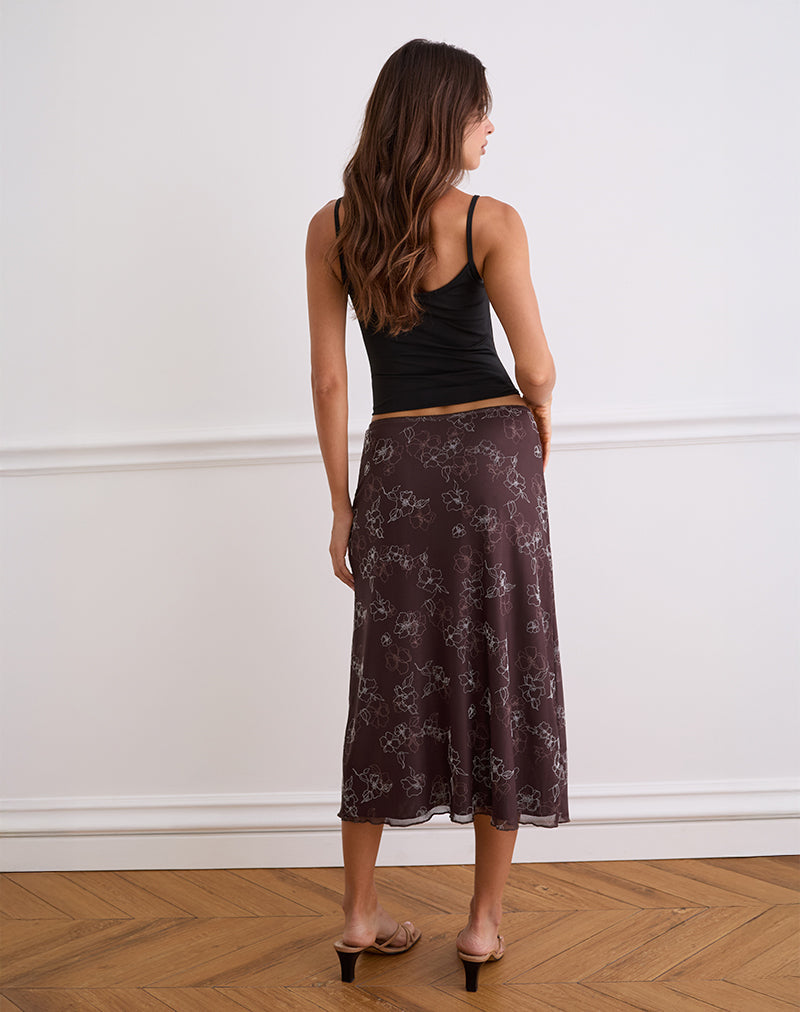 Afbeelding van Atira Midi rok in Doodle Flower Flock Bruin