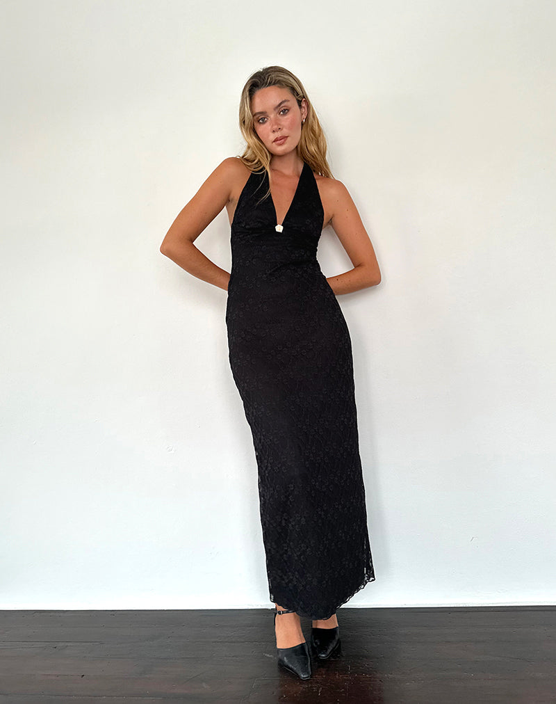 Atma Maxi Dress met halterhals in Canina Lace Zwart