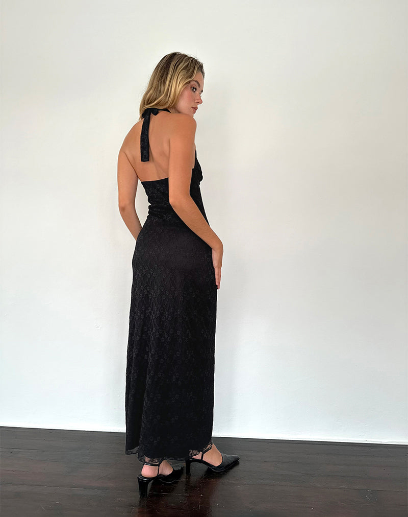 Atma Maxi Dress met halterhals in Canina Lace Zwart