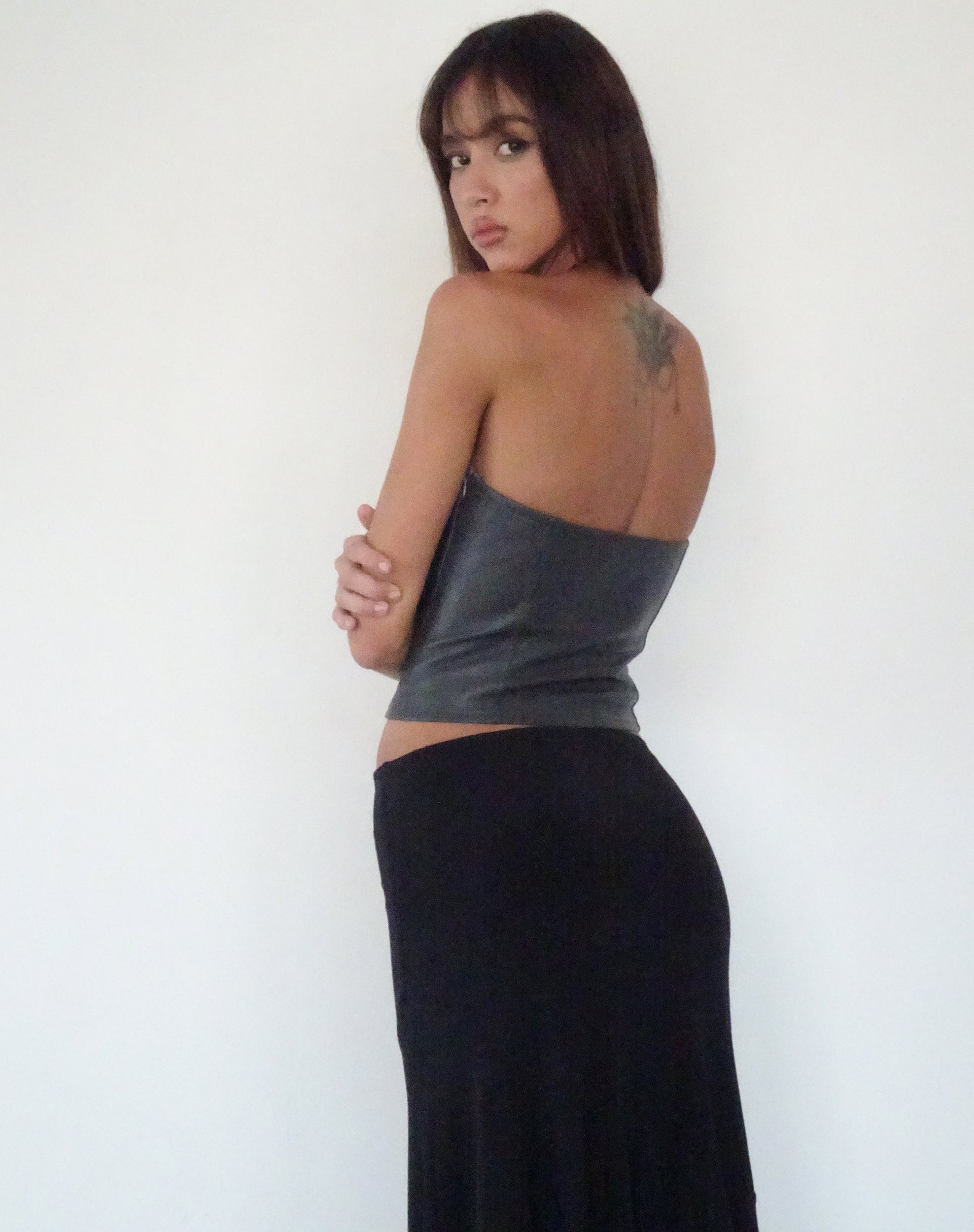 Afbeelding van Audy Bandeau Crop Top in PU Leisteengrijs