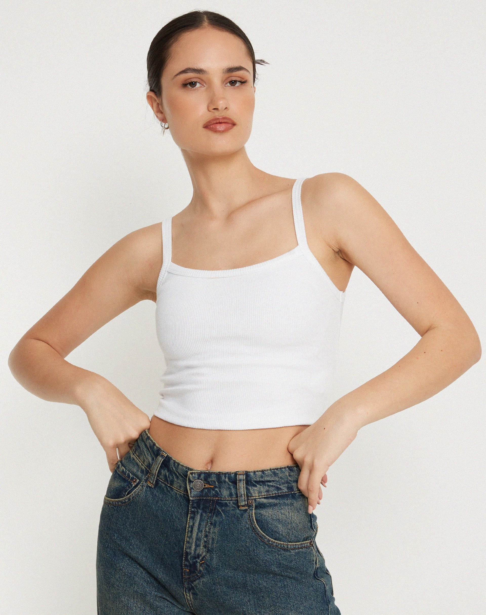Afbeelding van Aus Geribd Vest Top in Wit