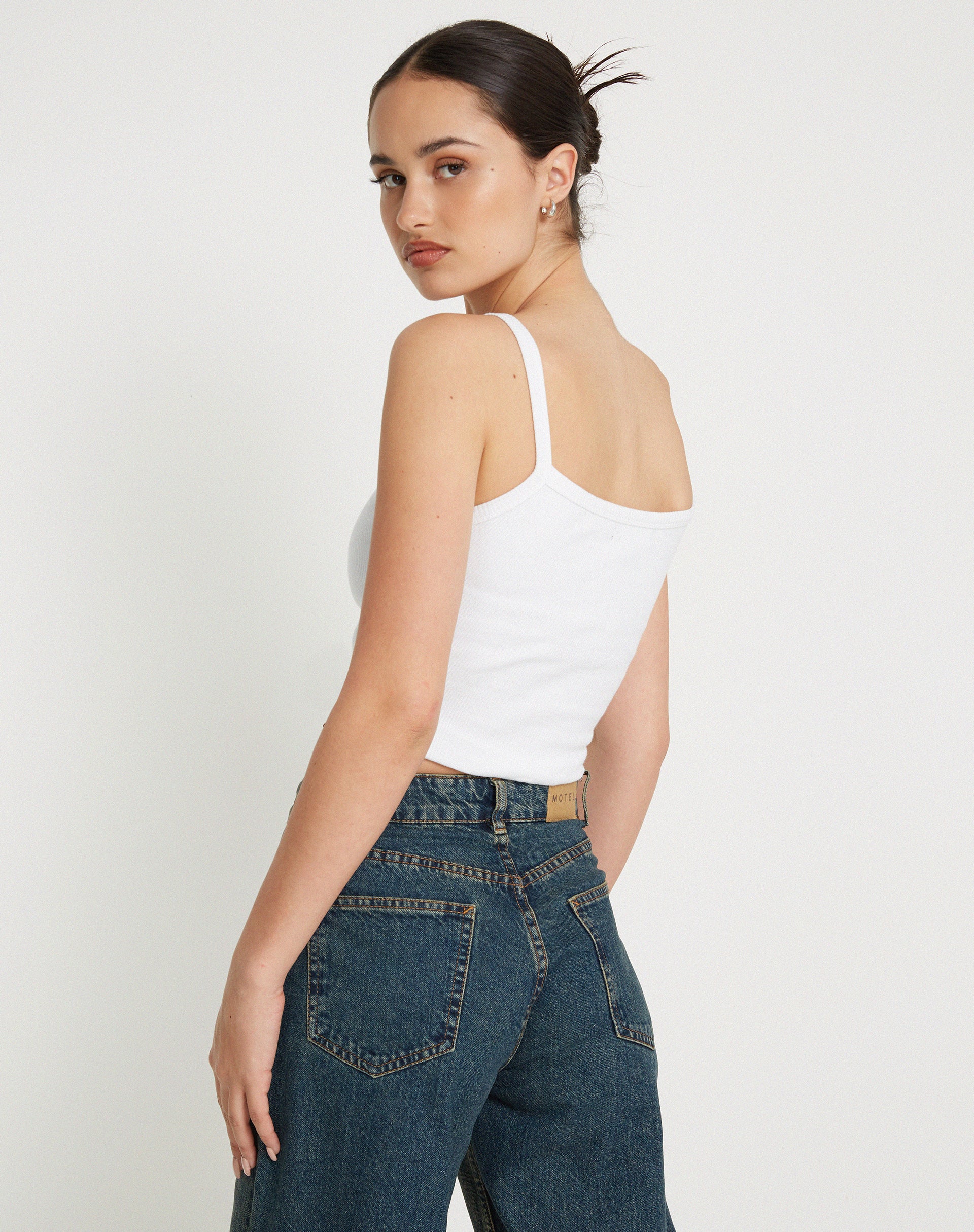 Afbeelding van Aus Geribd Vest Top in Wit