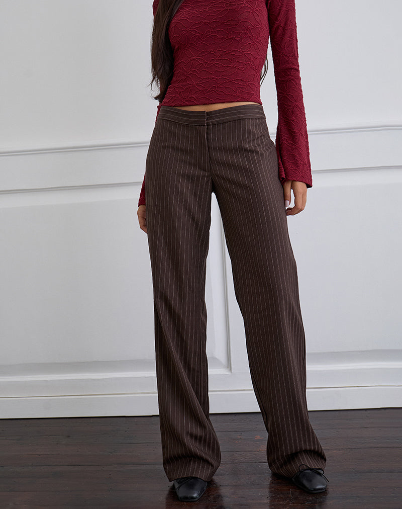 Ganta Slim broek in streep chocoladebruin