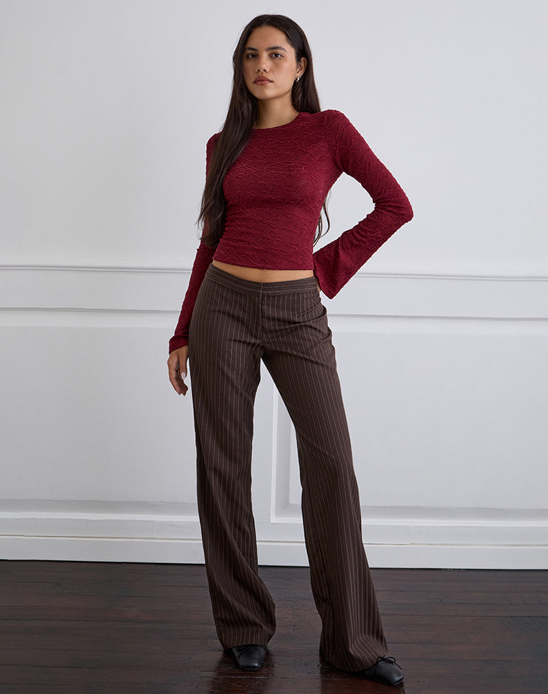 Ganta Slim broek in streep chocoladebruin