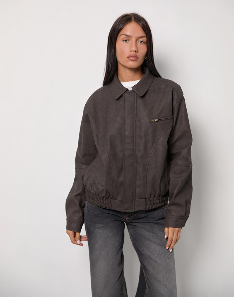 Aviara Cropped Jas In PU Donkerbruin