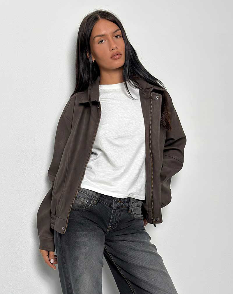 Afbeelding van Aviara Cropped Jacket In PU Donkerbruin