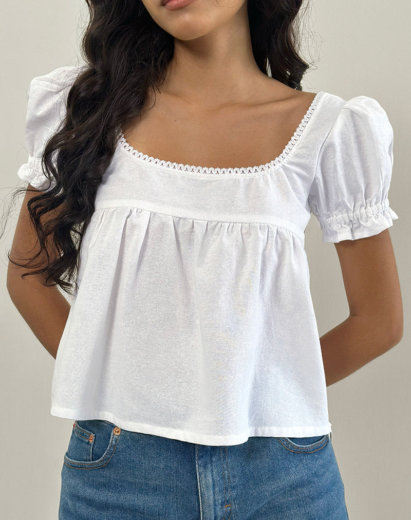 Axoni Blouse met Vierkante Hals in Linnen Wit