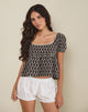 Afbeelding van Axoni Vierkante Hals Blouse in Bloemige Broderie Bruin