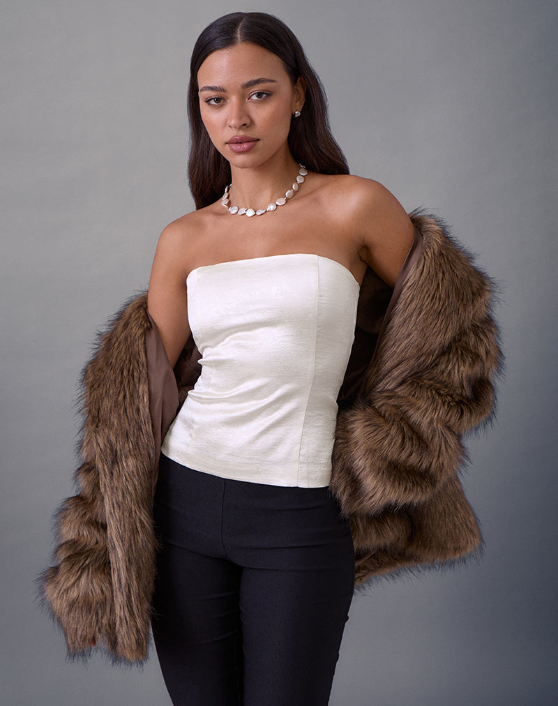 Ayaka Korset Top met Kanten in Satijn Jacquard Ivoor