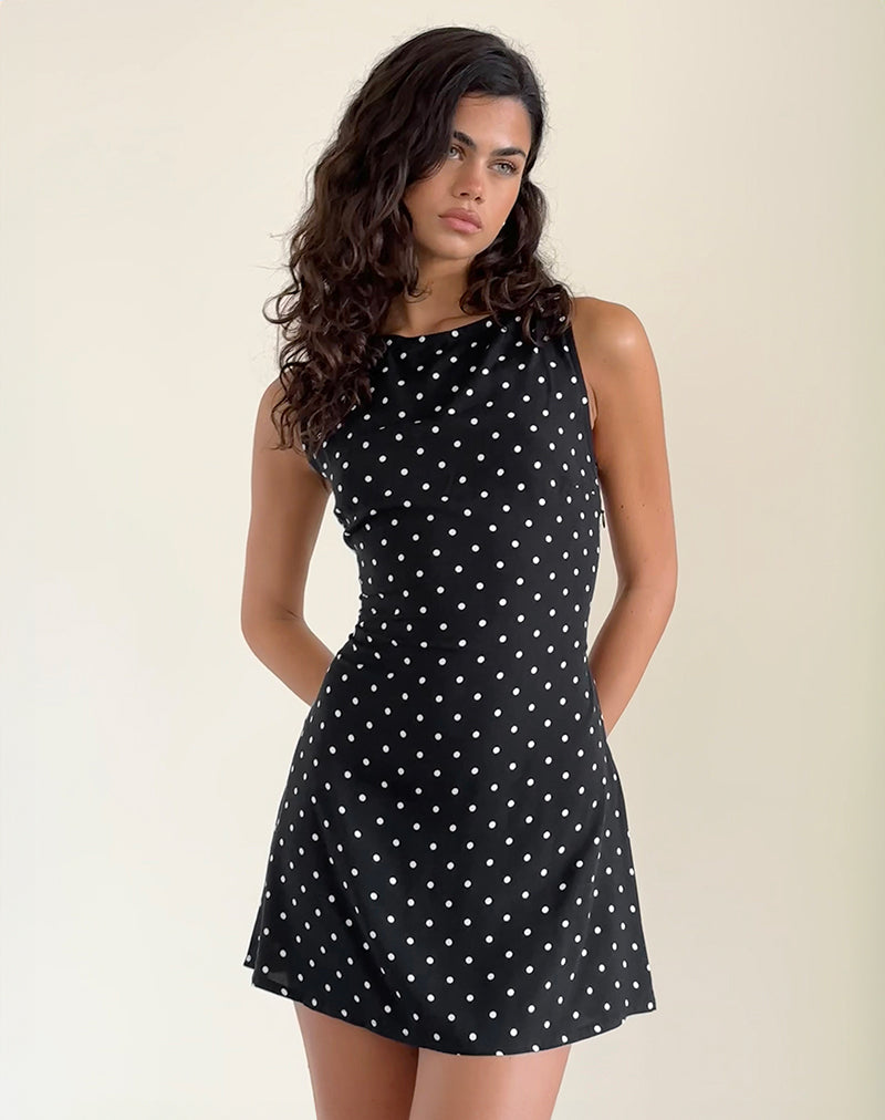 Ayana Rugloze Mini Jurk in Polka Zwart