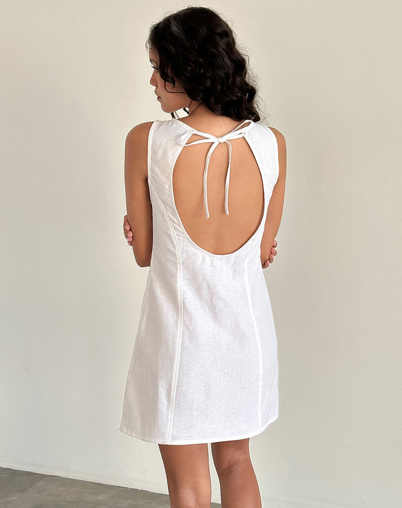 Afbeelding van Ayana Open Rug Mini Jurk in Off White Linnen